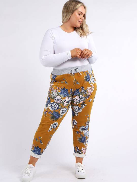 Denver Floral Mustard Trousers (Size 14-18)